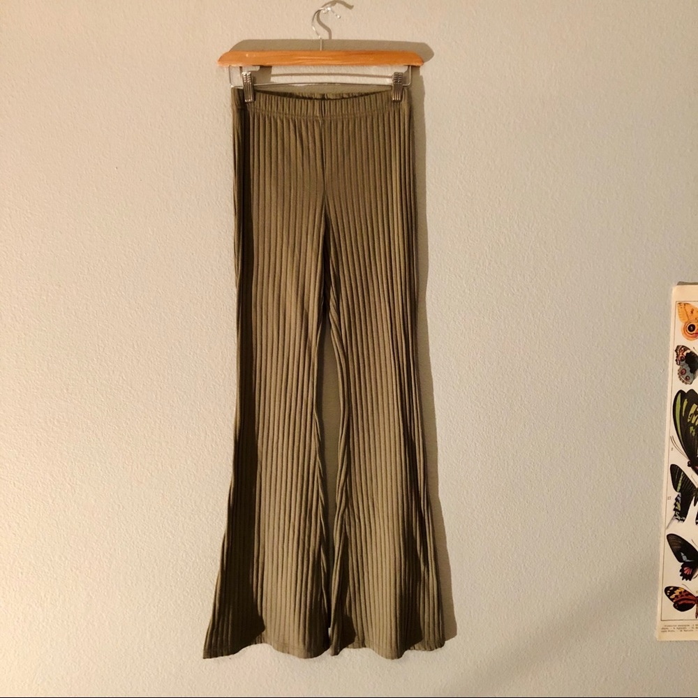 Flare Pants Ribbed Green Forever 21 Small